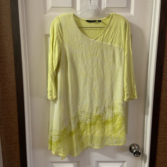 H by Halston Tops - H by Halston Yellow 3/4 Sleeve Asymmetrical Blouse